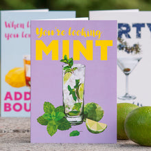 greeting card with mojito cocktail reading "you're looking mint"